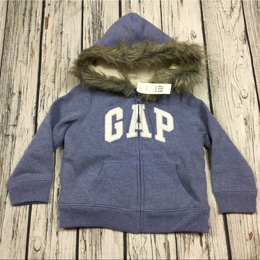 Gap Girls 2T or 3T Blue Faux Fur Hoodie Sweatshirt